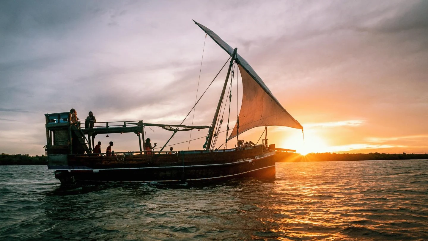Sunset over Mida Creek during the dhow safari's final leg