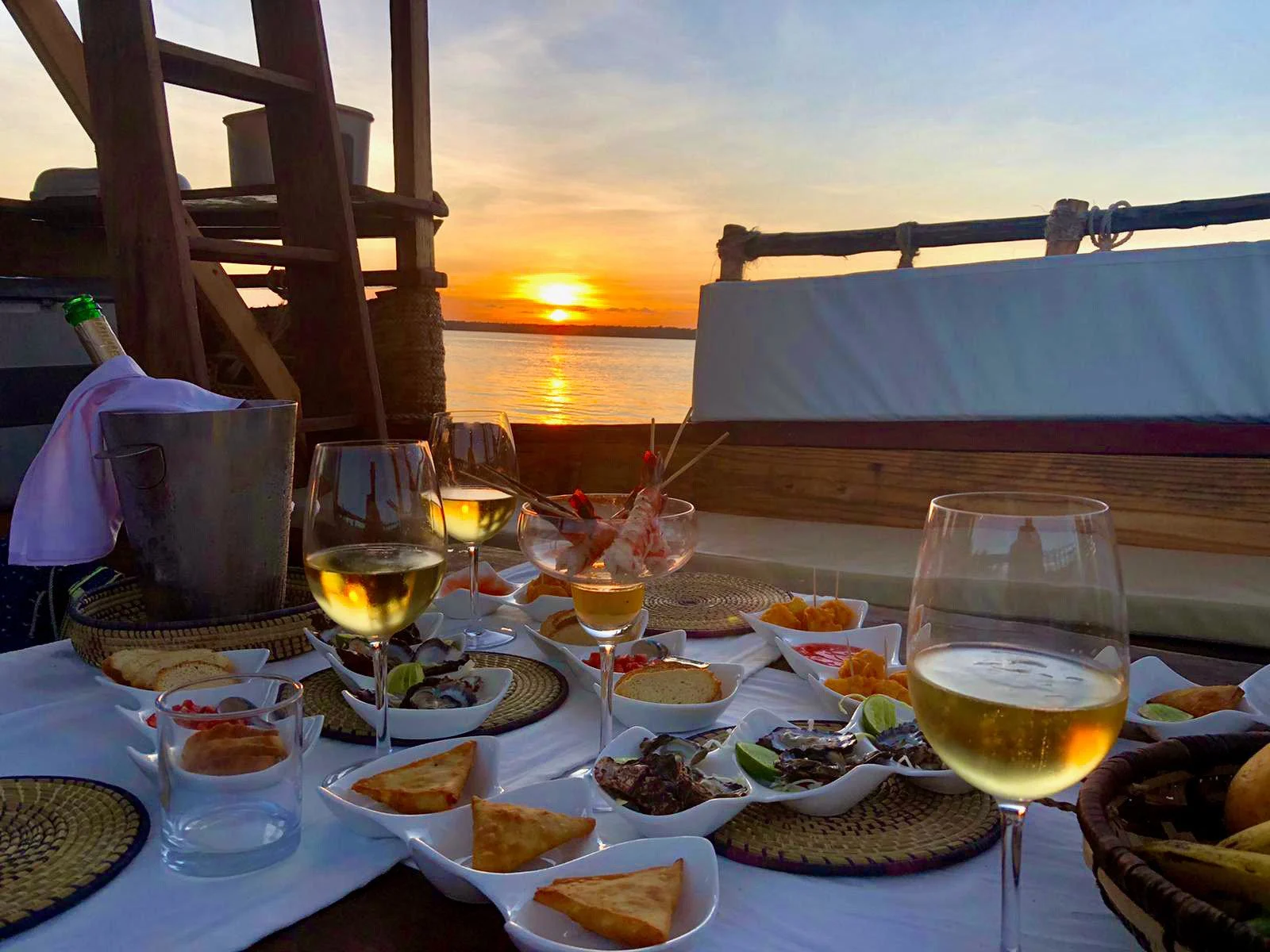 Cold drinks and local snacks served during a private sunset cruise in Watamu