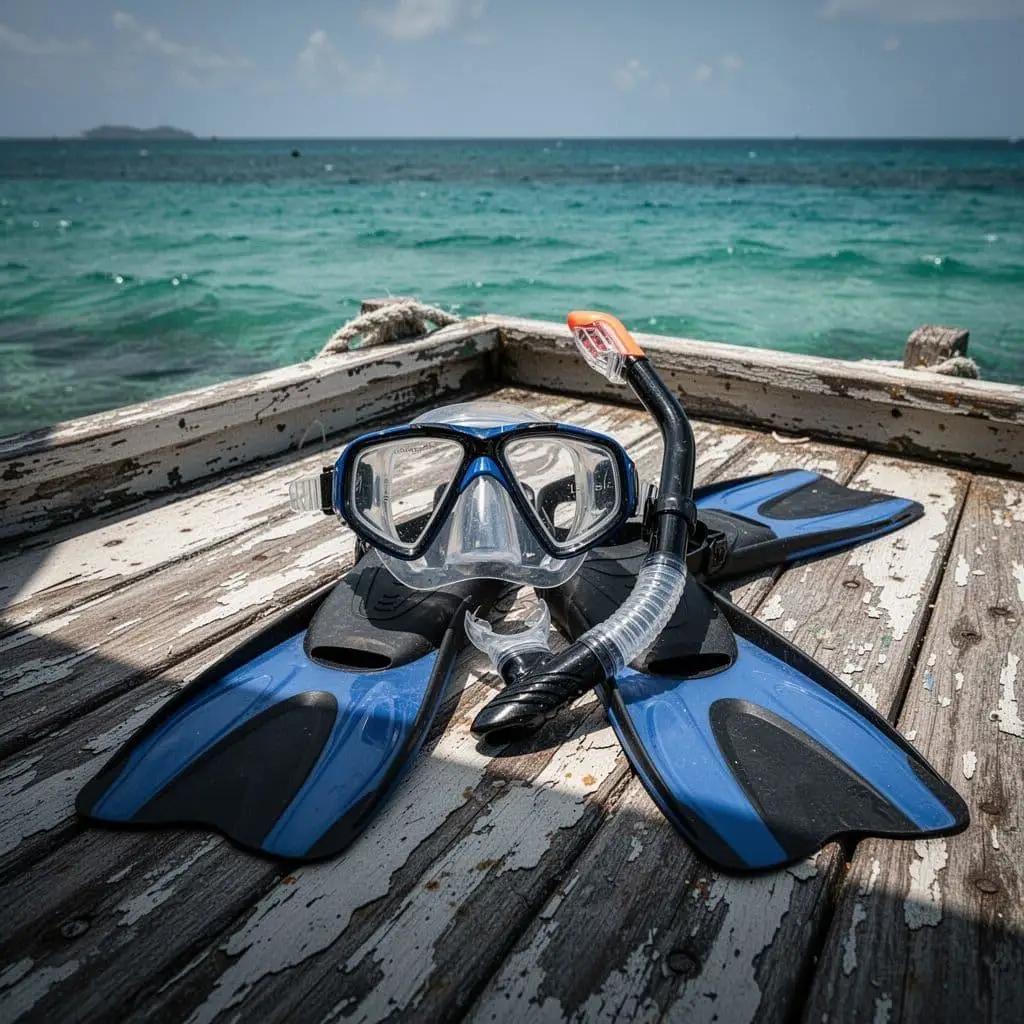 Snorkeling mask snorkel and fins provided for a Watamu marine excursion