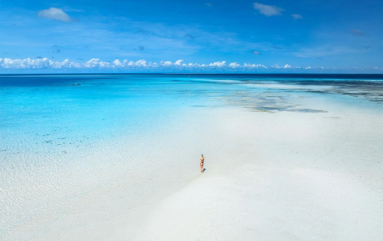 White tidal sandbank surrounded by turquoise water in Watamu Kenya