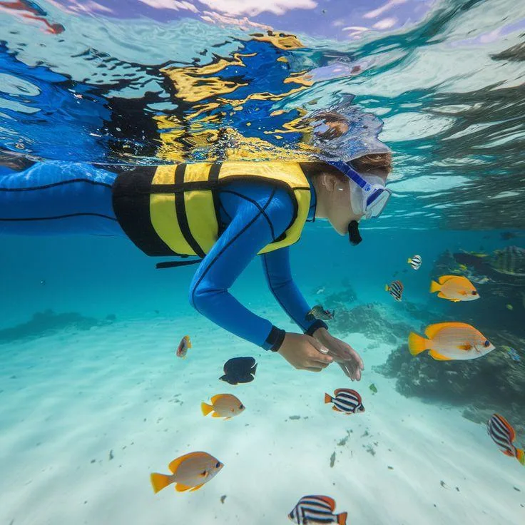 Snorkeler exploring the coral reef in Watamu Marine National Park, Kenya
